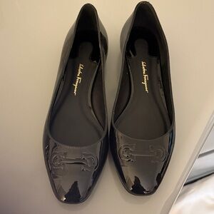 Salvatore Ferragamo Glossy Black Flats Excellent Like new condition with .